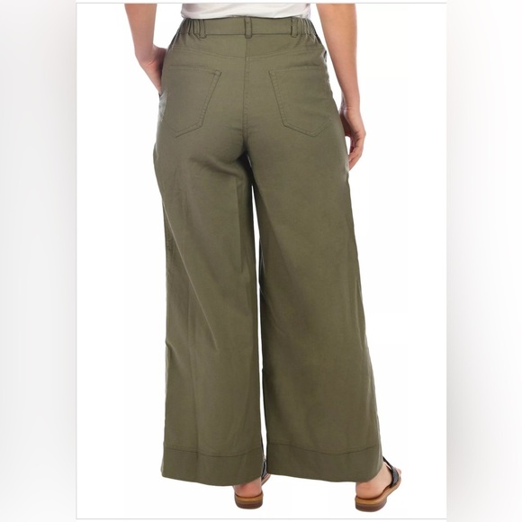 Max Studio Wide Leg Pants Mid Rise Full Length Size Medium Olive‎ Green - Picture 2 of 12